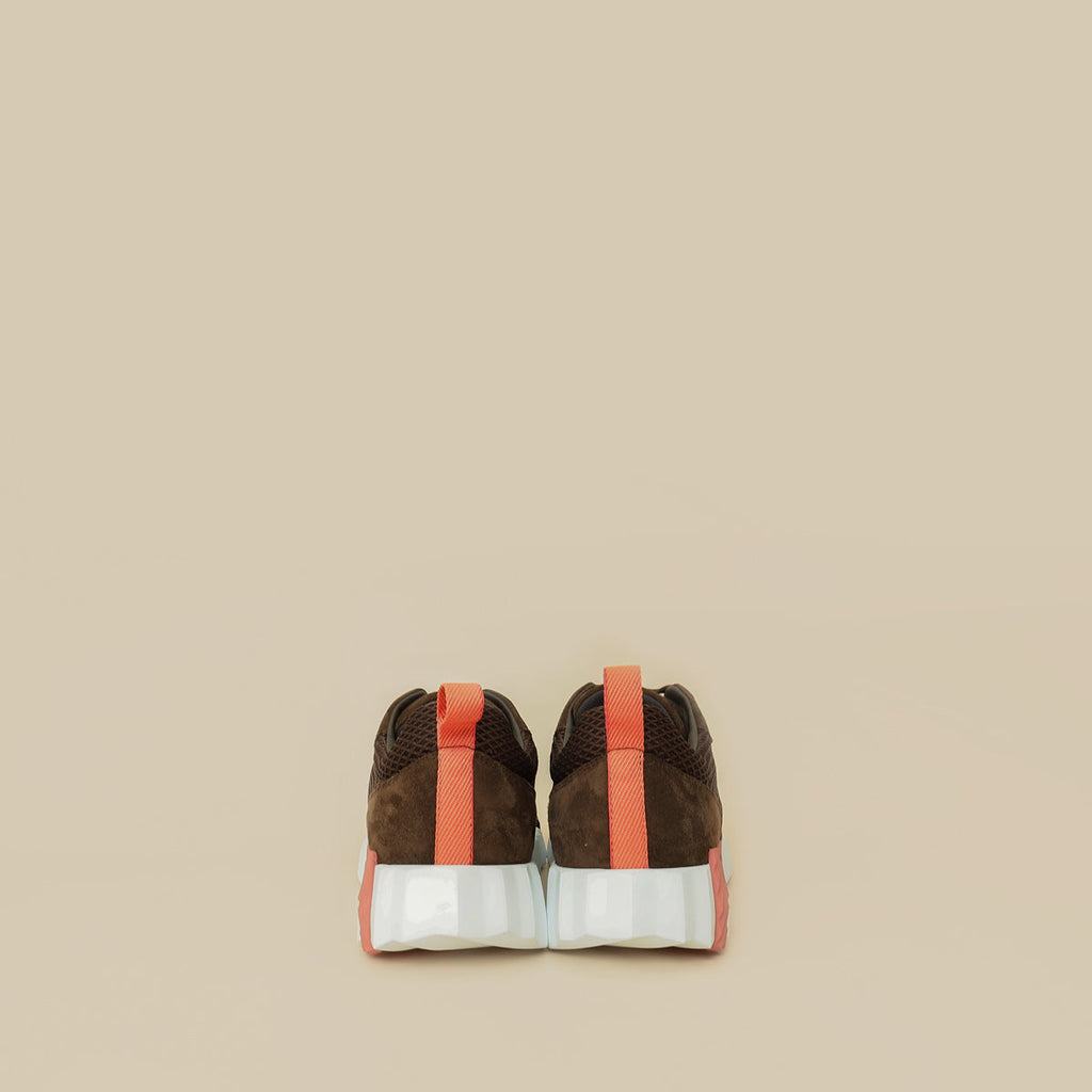 Hermes Dark Brown Suede Mesh Bouncing Sneaker 38.5