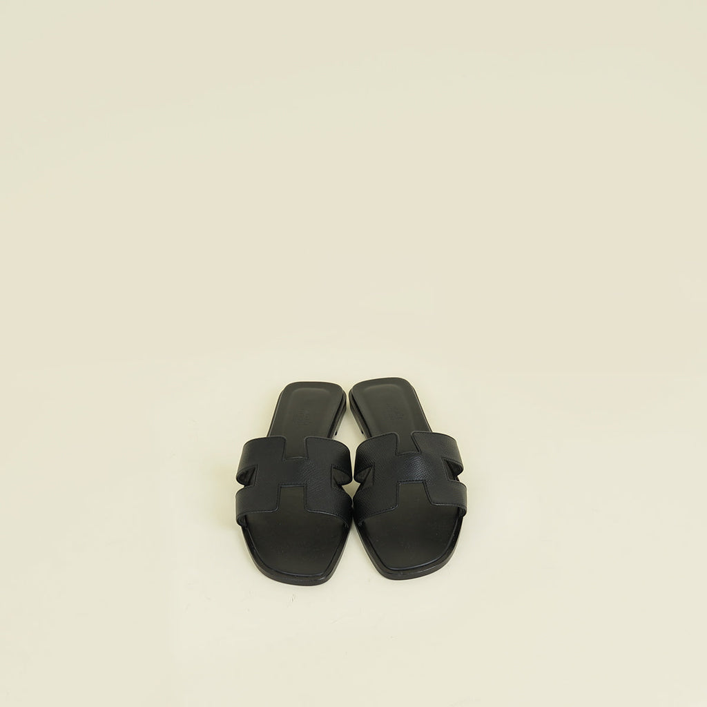 Hermes Noir Oran Sandal 38.5