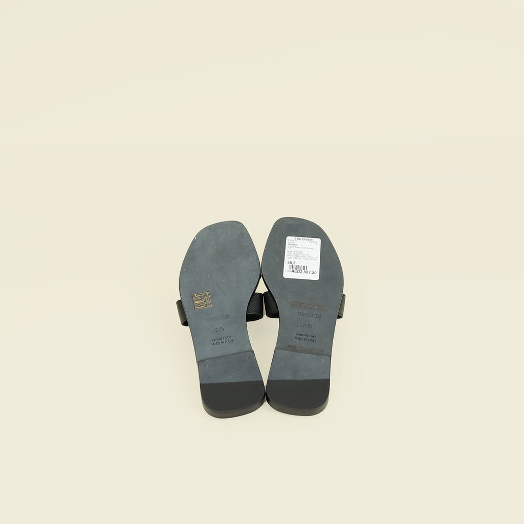 Hermes Noir Oran Sandal 38.5