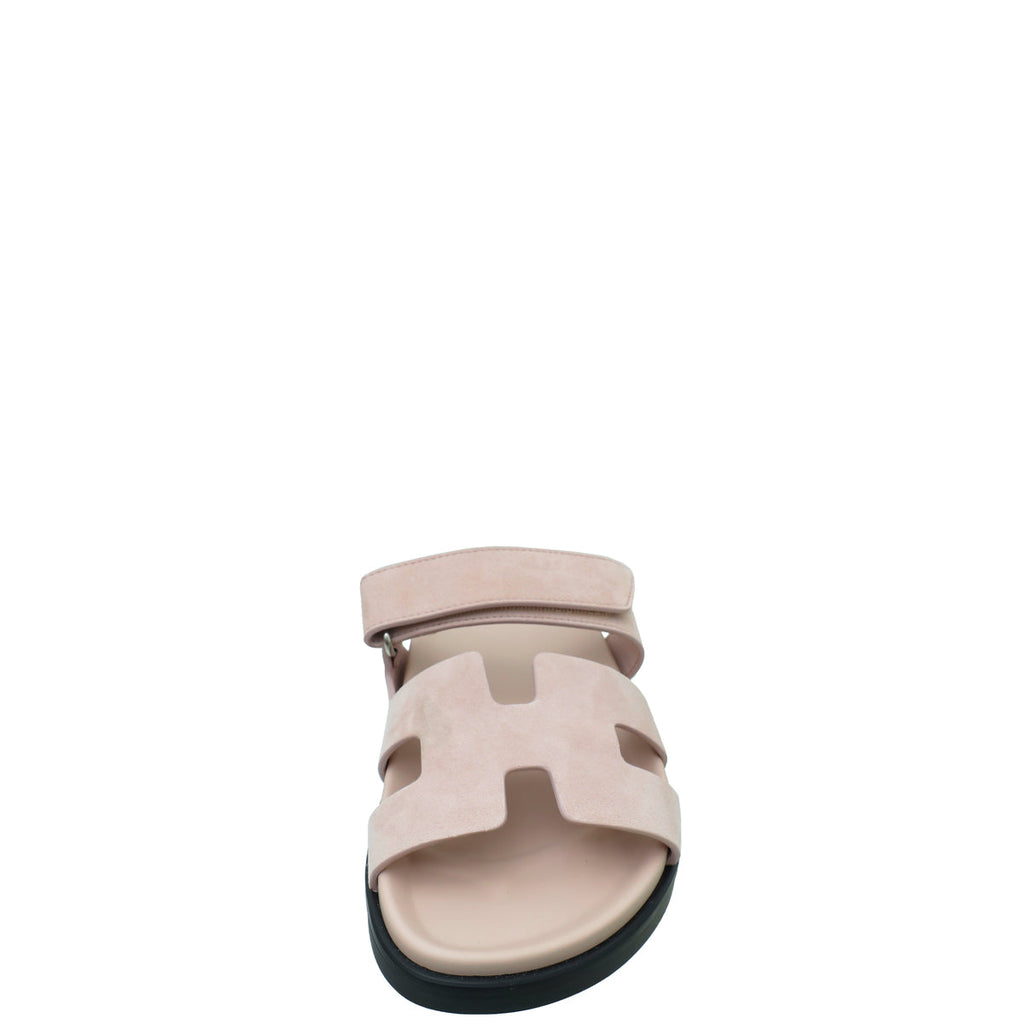 Hermes Rose Porcelaine Suede Chypre Sandal 38.5