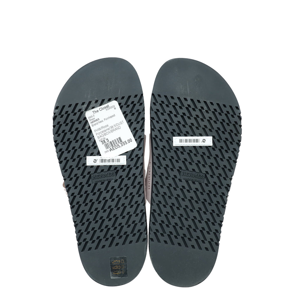 Hermes Rose Porcelaine Suede Chypre Sandal 38.5