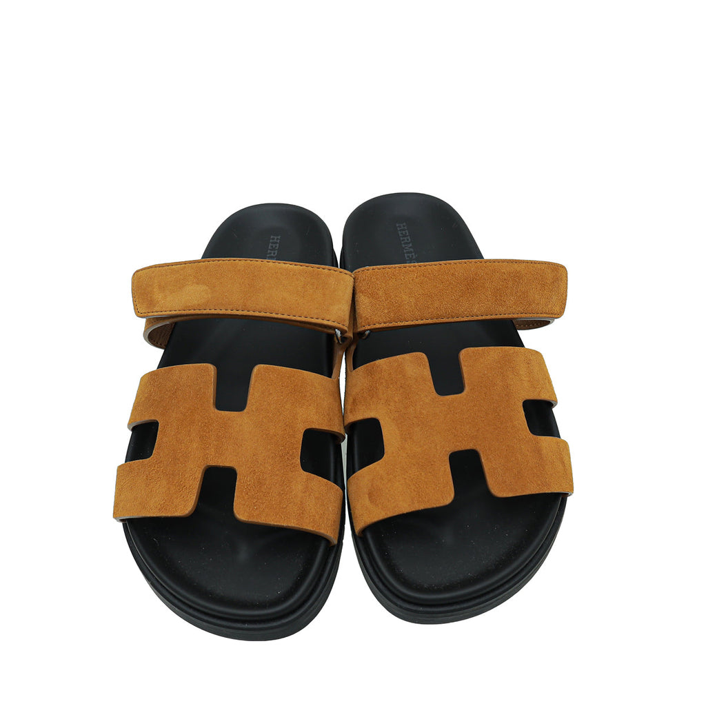 Hermes Natural Velours Chypre Sandals 38.5