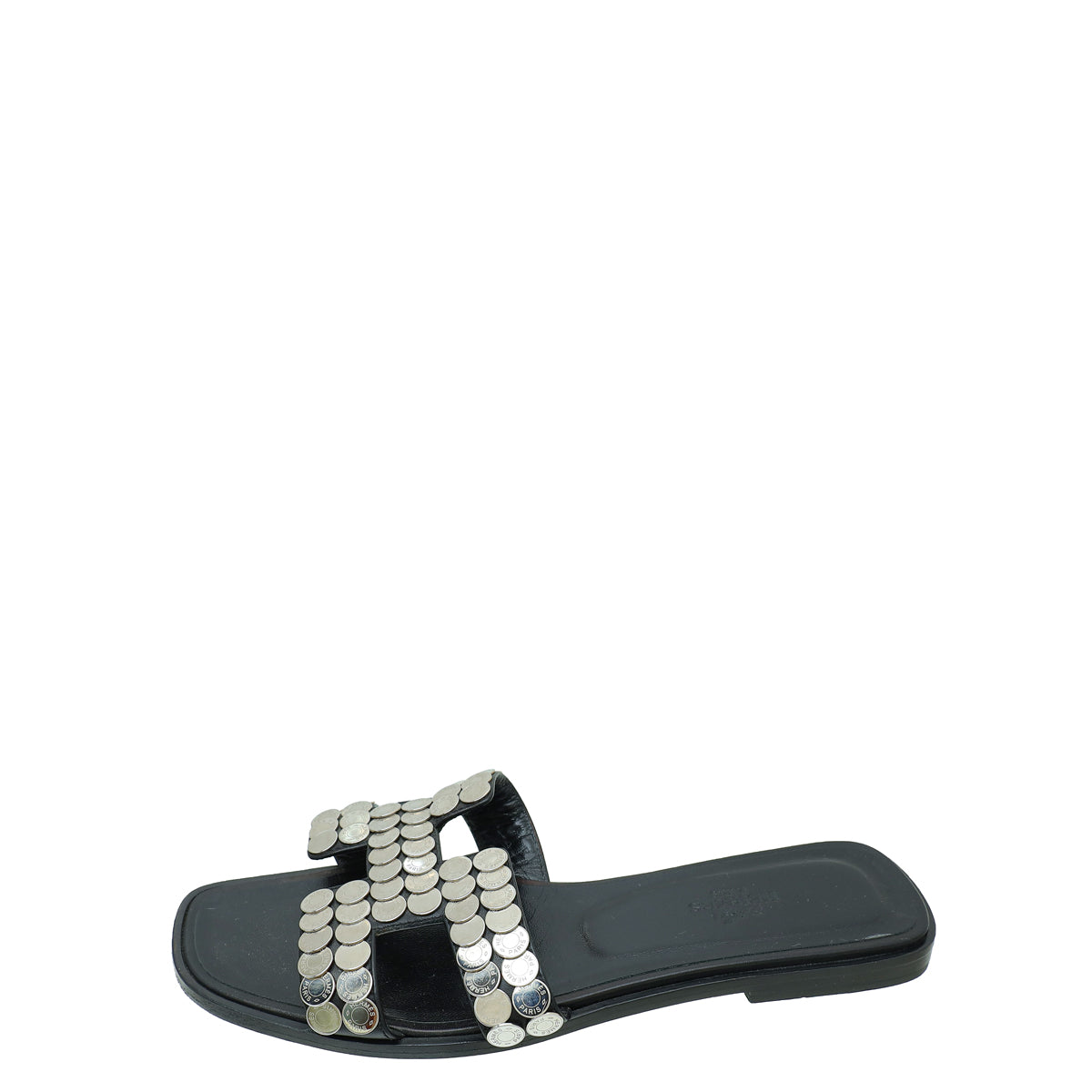 Hermes Noir Clou De Selle Oran Sandals 38
