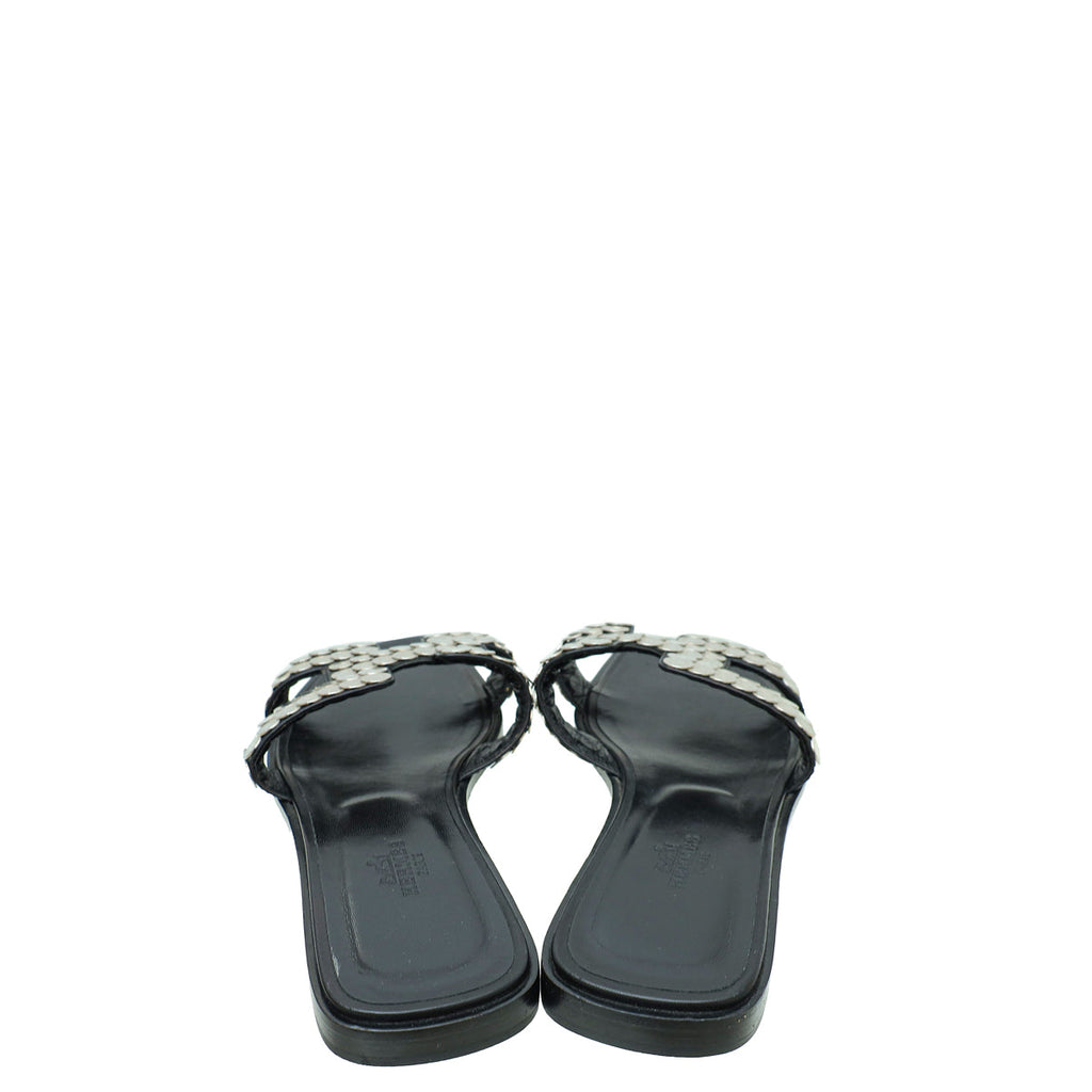 Hermes Noir Clou De Selle Oran Sandals 38