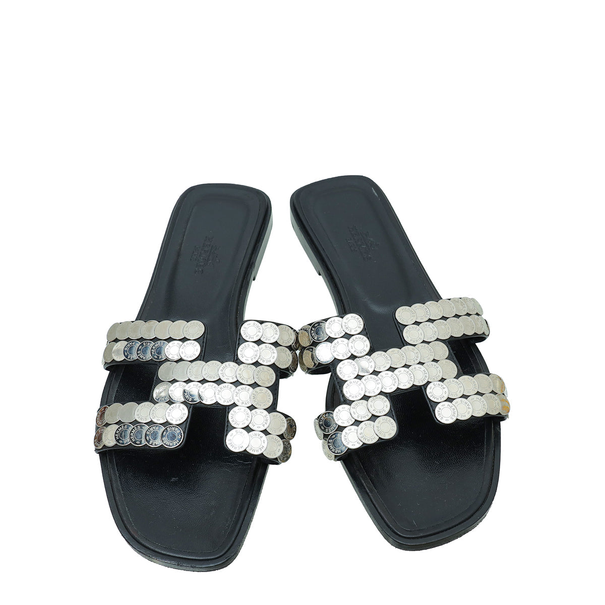 Hermes Noir Clou De Selle Oran Sandals 38