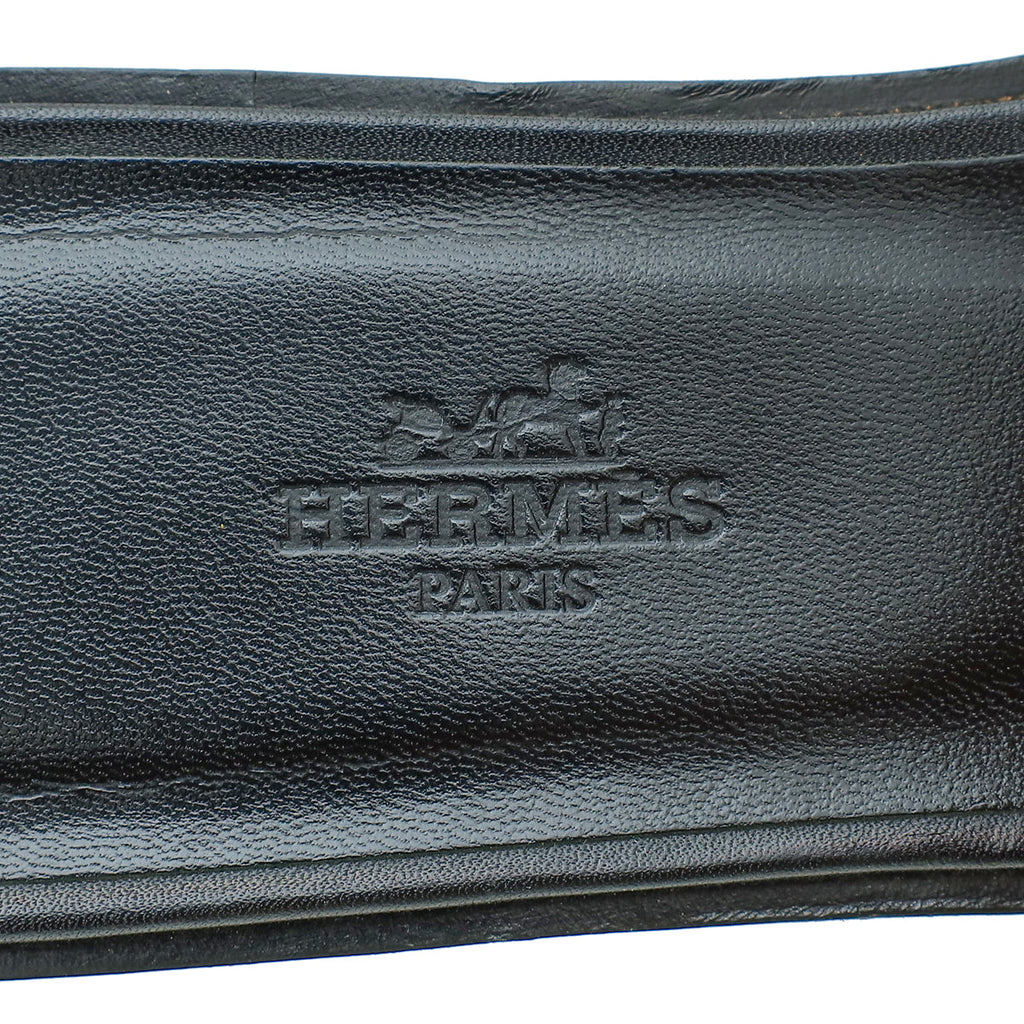 Hermes Noir Clou De Selle Oran Sandals 38