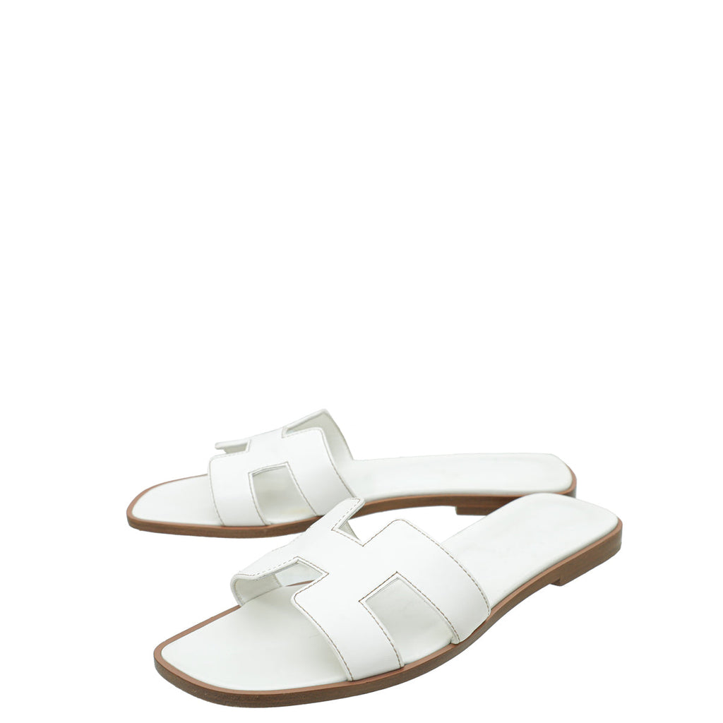 Hermes Blanc Box Oran Sandal 38