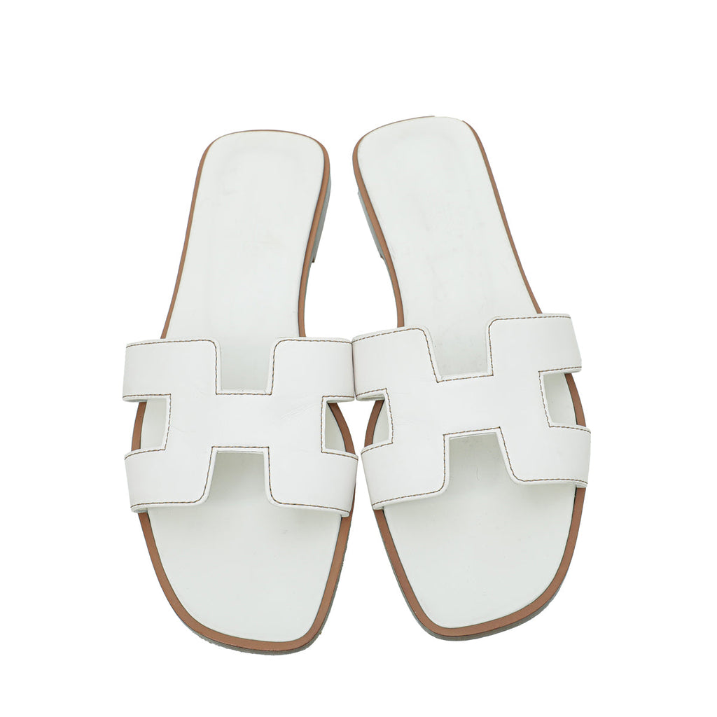 Hermes Blanc Box Oran Sandal 38