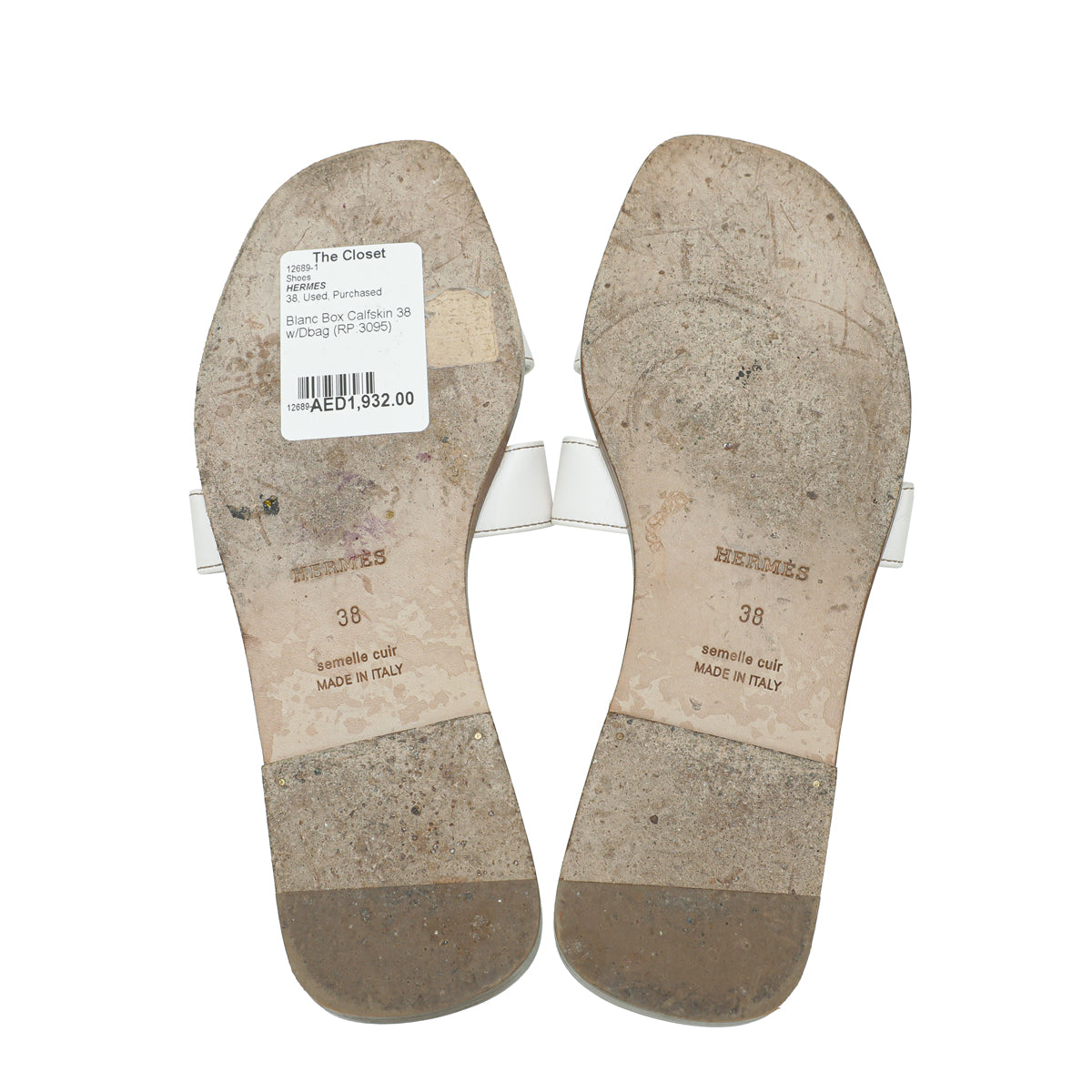 Hermes Blanc Box Oran Sandal 38