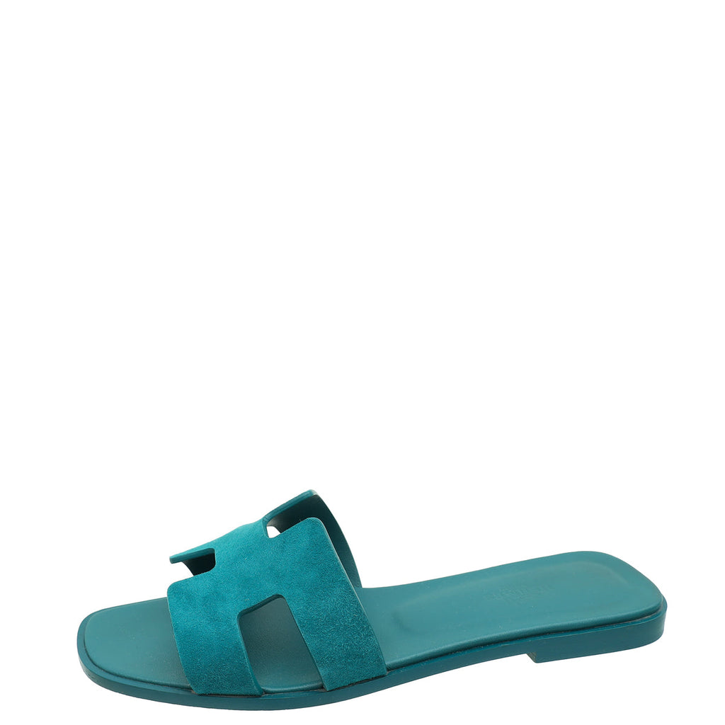 Hermes Vert Oxford Suede Oran Sandal 38