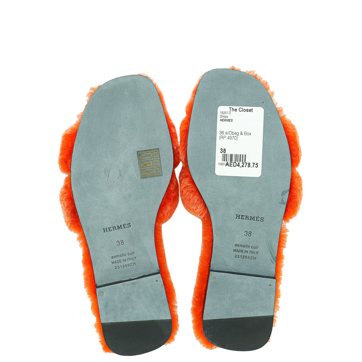Hermes Orange Wool Oran Sandal 38