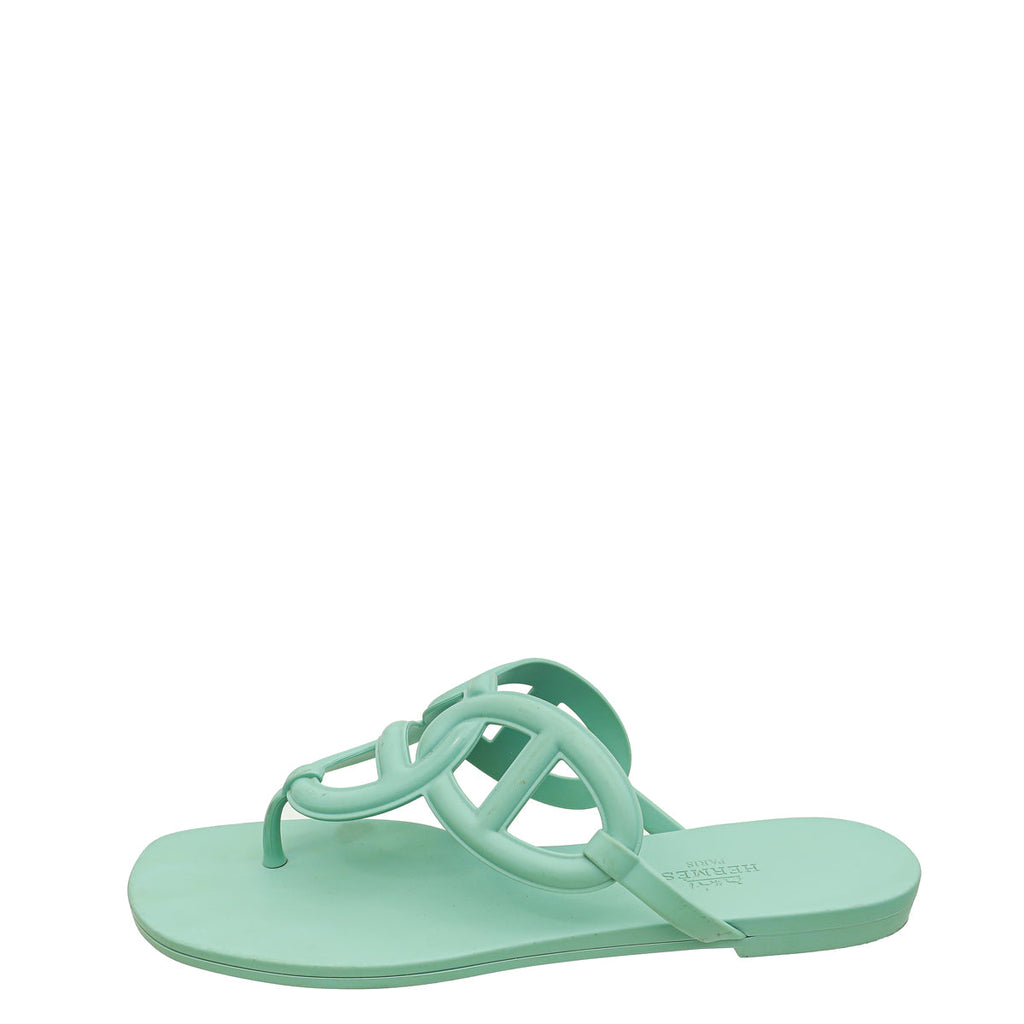 Hermes Vert Embrun Rubber Egerie Sandal 38