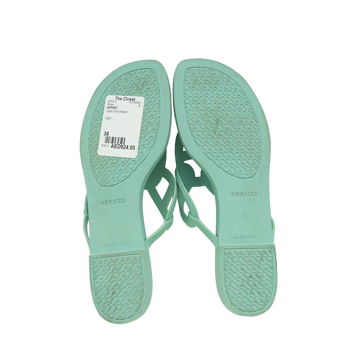 Hermes Vert Embrun Rubber Egerie Sandal 38