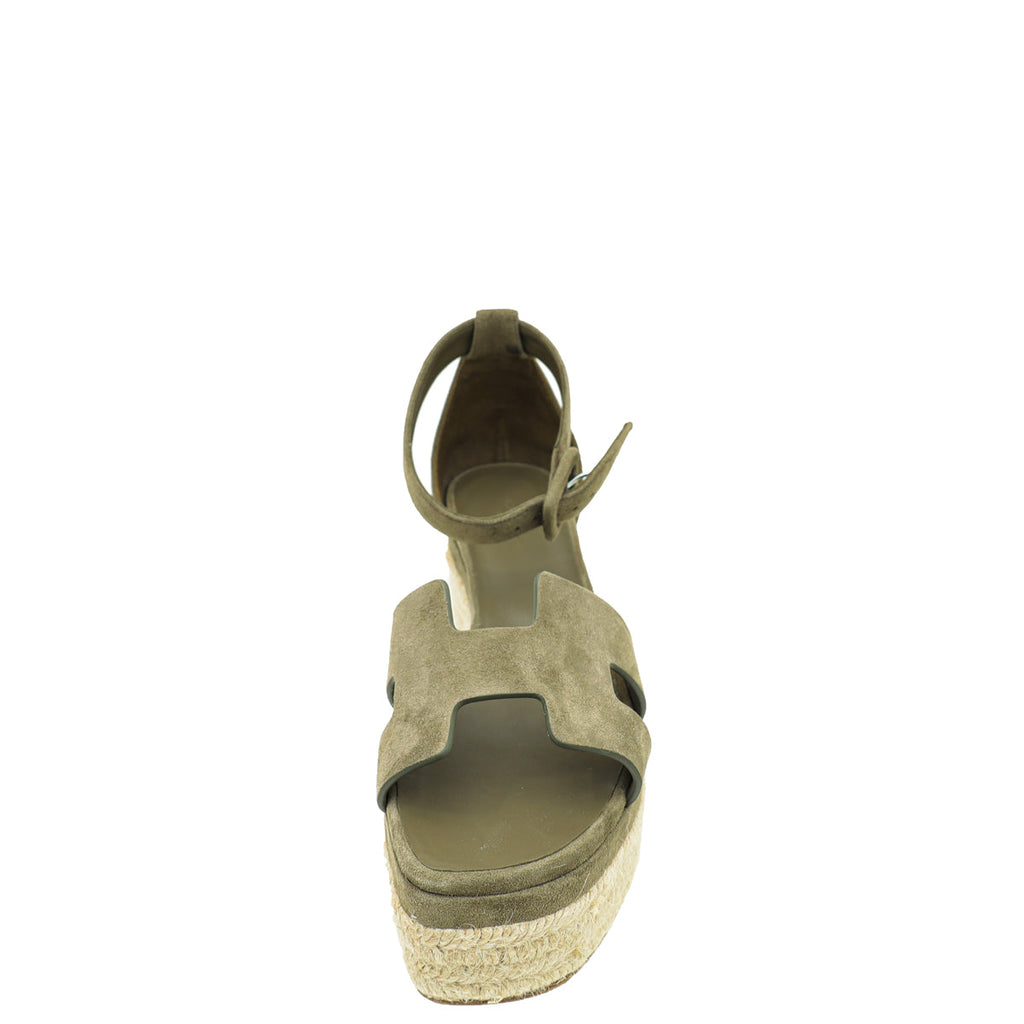 Hermes Vert Toundr Elda Suede Goatskin Espadrille 38