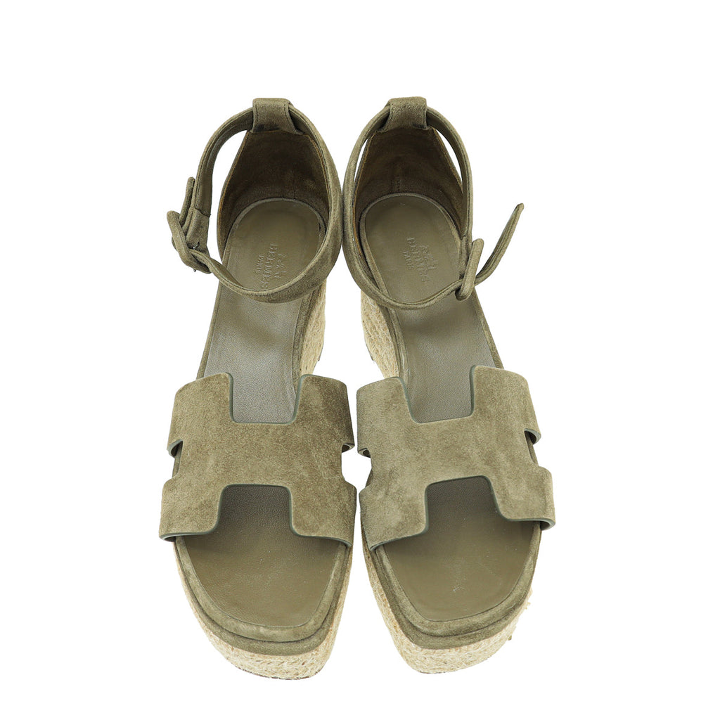 Hermes Vert Toundr Elda Suede Goatskin Espadrille 38