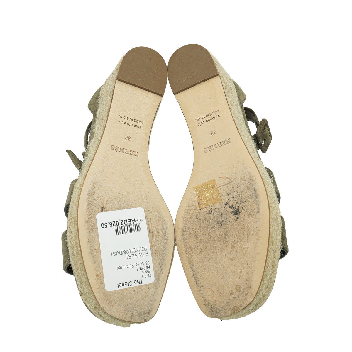 Hermes Vert Toundr Elda Suede Goatskin Espadrille 38