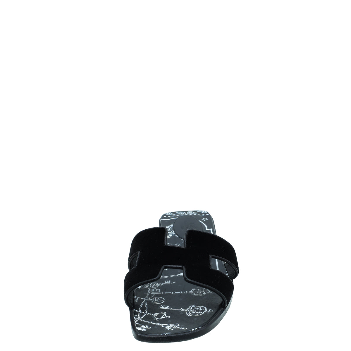 Hermes Black Velvet Printed Oran Sandal 38
