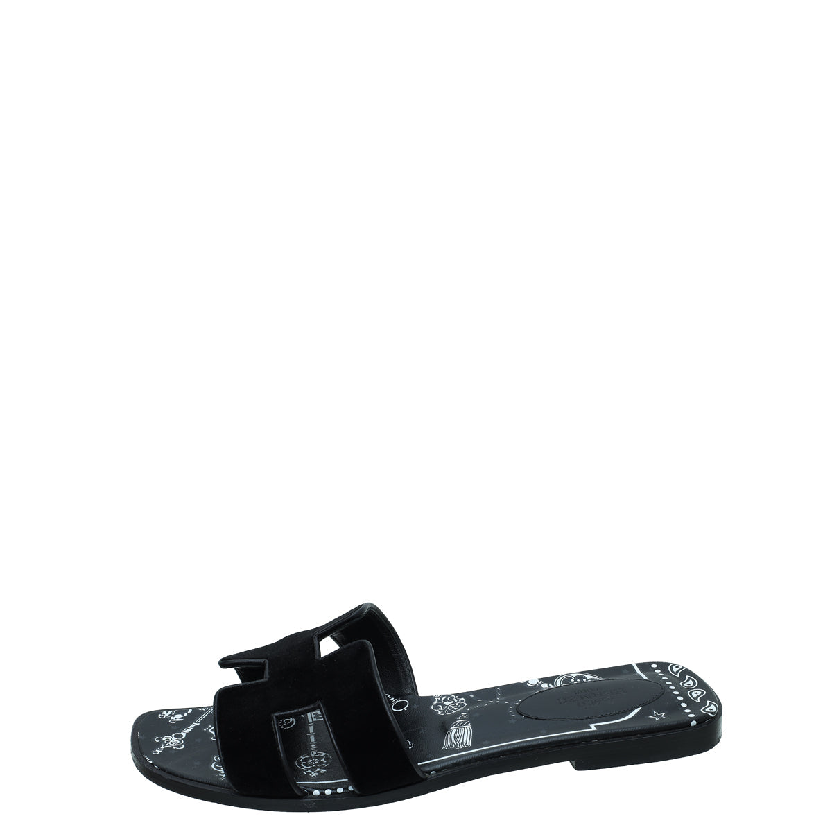 Hermes Black Velvet Printed Oran Sandal 38