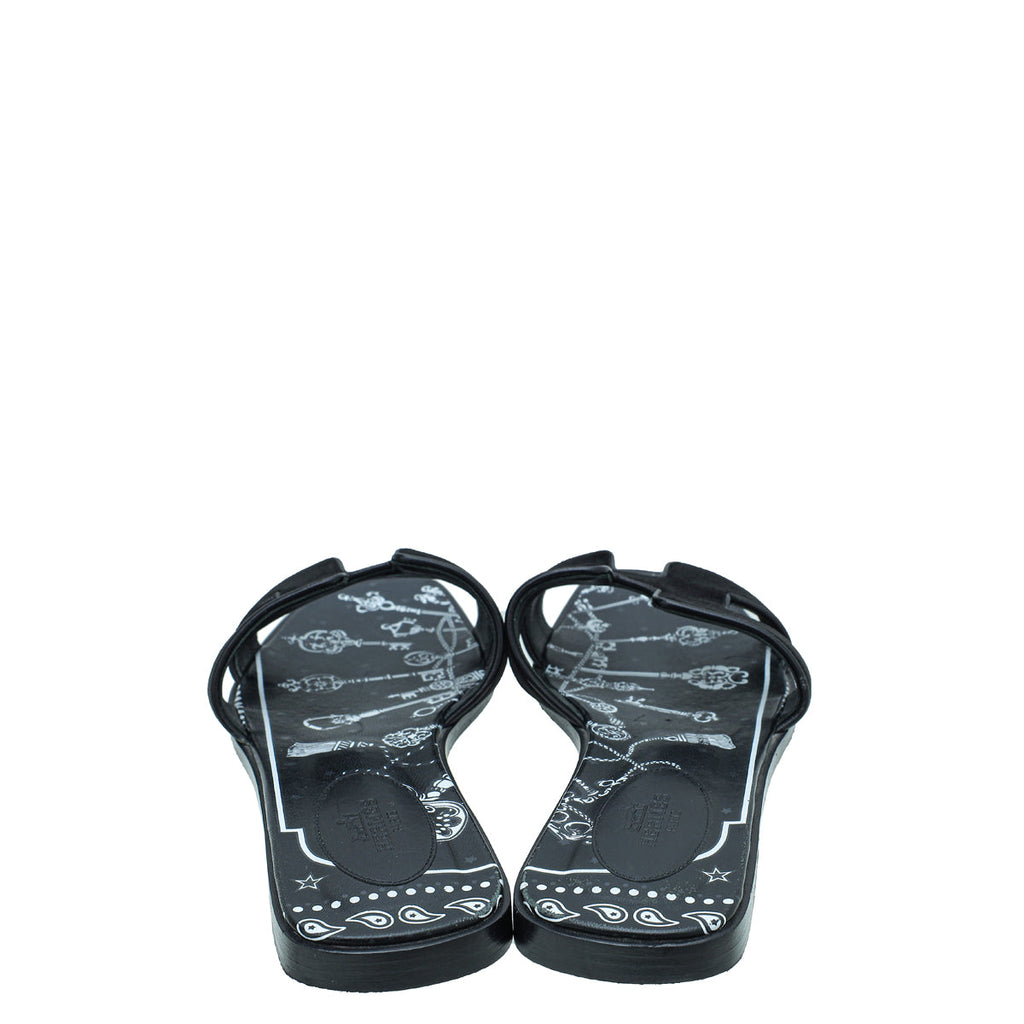 Hermes Black Velvet Printed Oran Sandal 38
