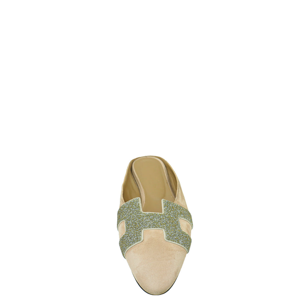 Hermes Rose Grey Suede Roxane Mules w/ Crystal Details 38