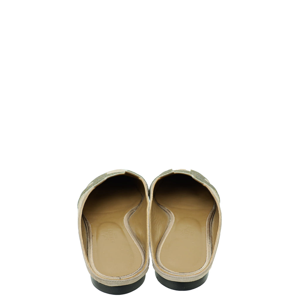 Hermes Rose Grey Suede Roxane Mules w/ Crystal Details 38