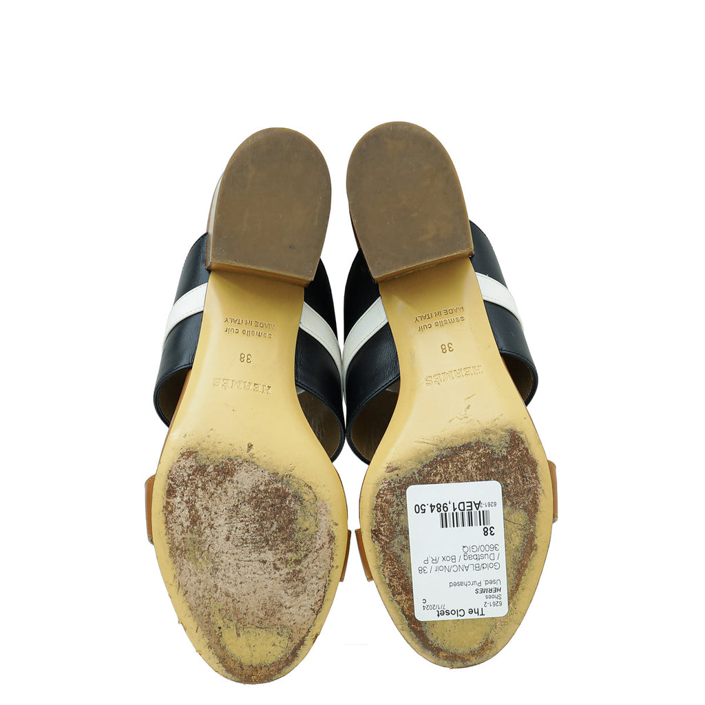 Hermes Tricolor Ovation Mules 38