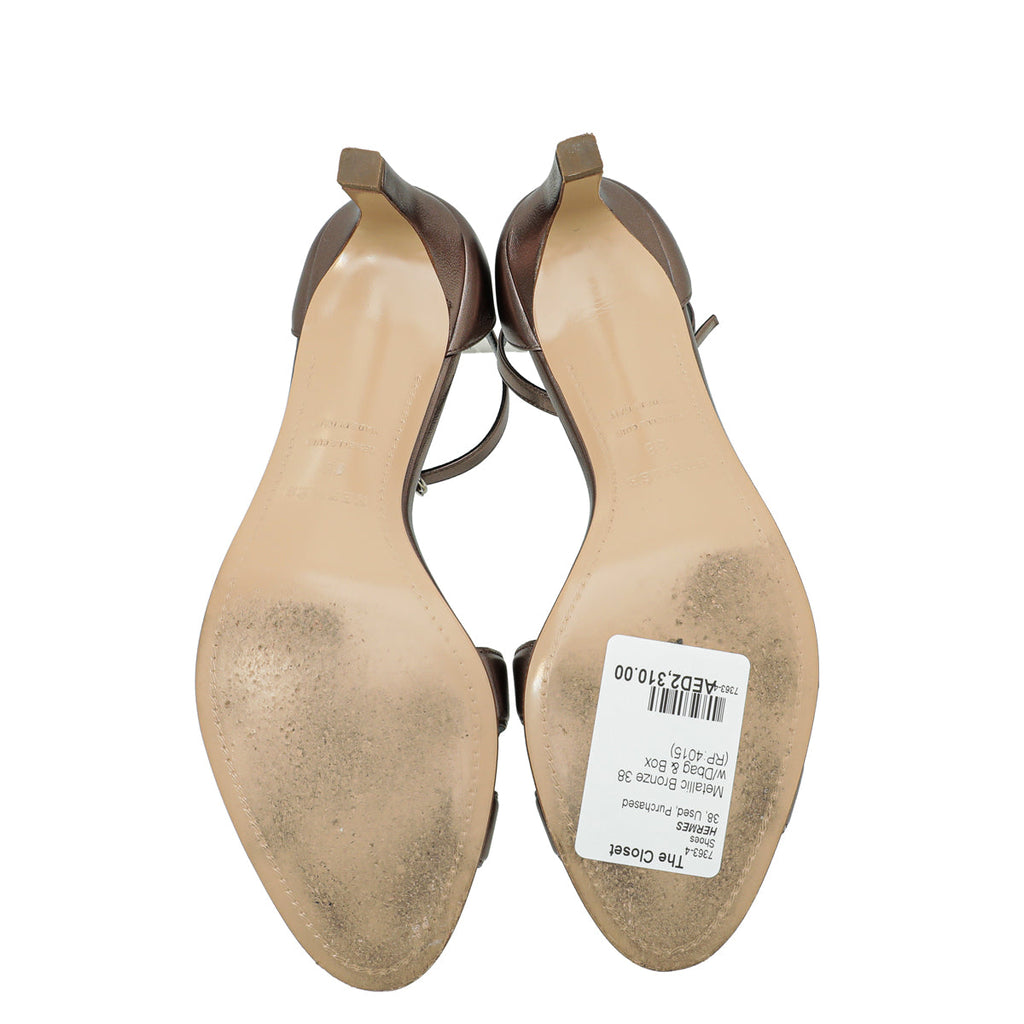 Hermes Metallic Bronze Premiere 70 Sandals 38