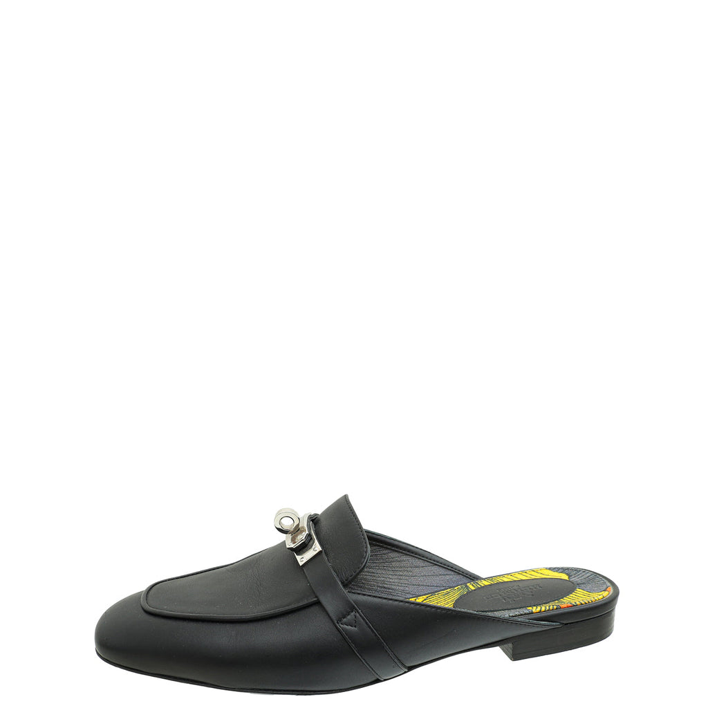 Hermes Noir Oz Mules w/Printed Cotton Insole 38