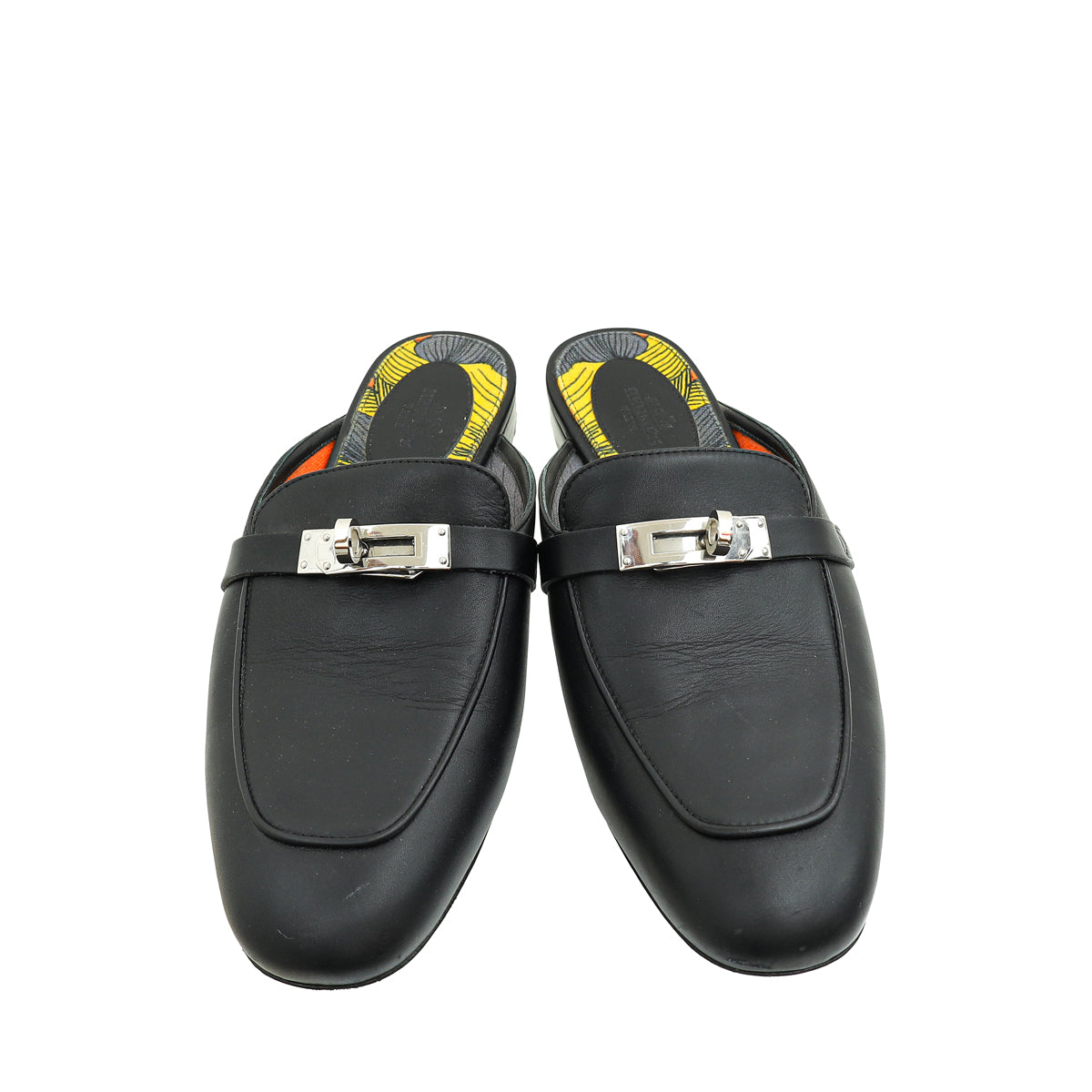 Hermes Noir Oz Mules w/Printed Cotton Insole 38
