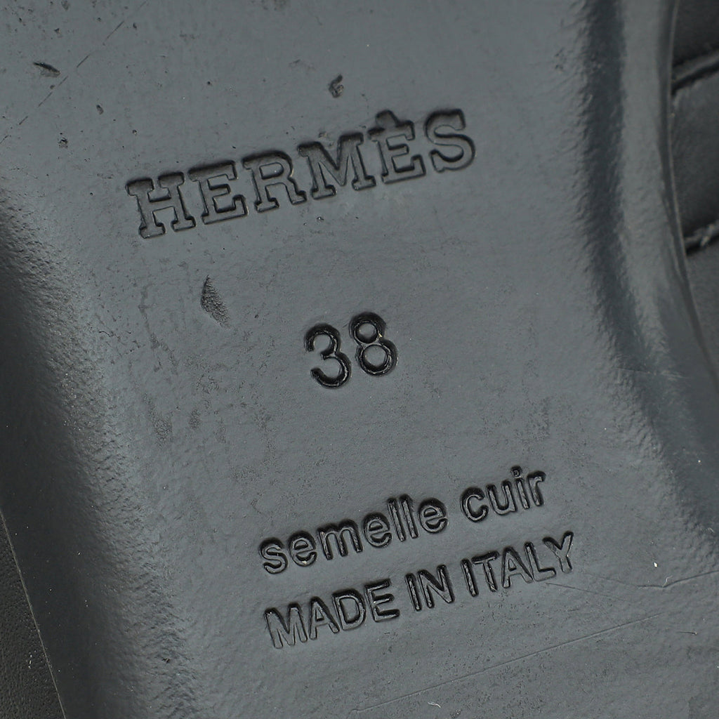 Hermes Noir Oz Mules w/Printed Cotton Insole 38