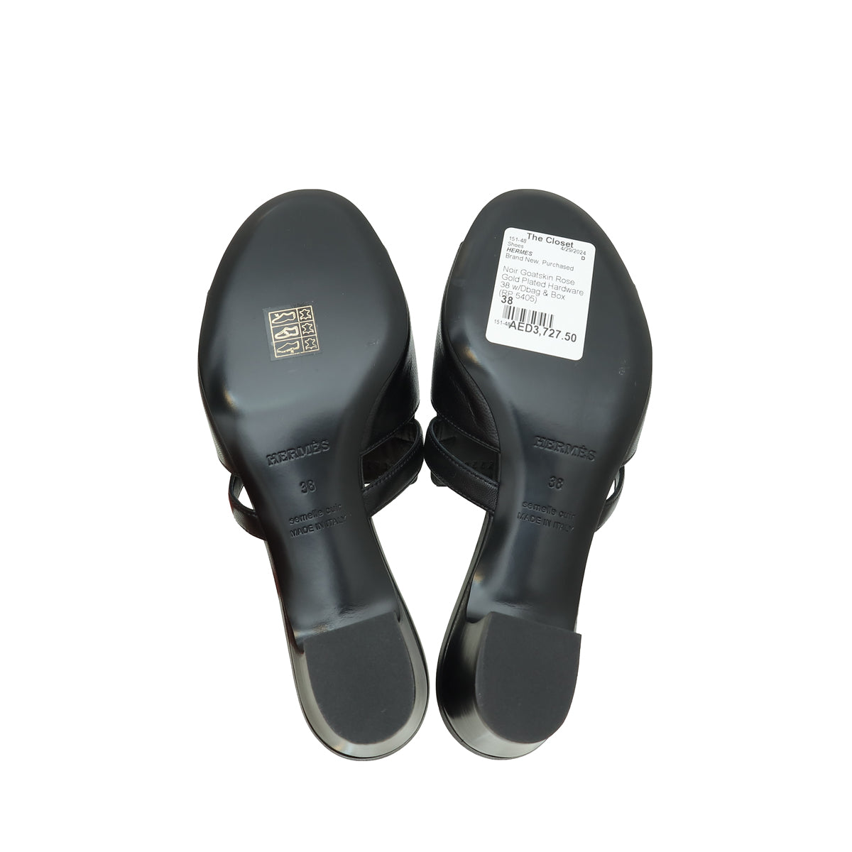 Hermes Noir Candy Sandal 38