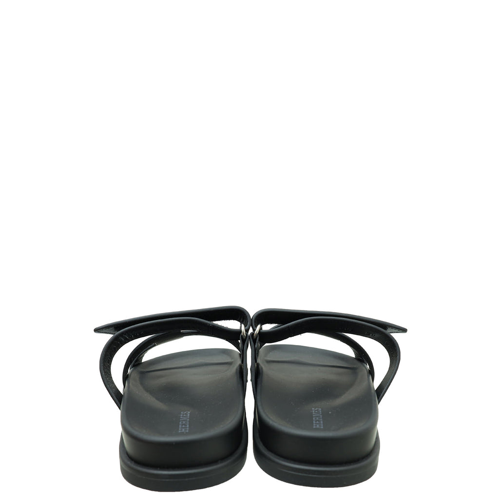 Hermes Noir Chypre Sandals 38