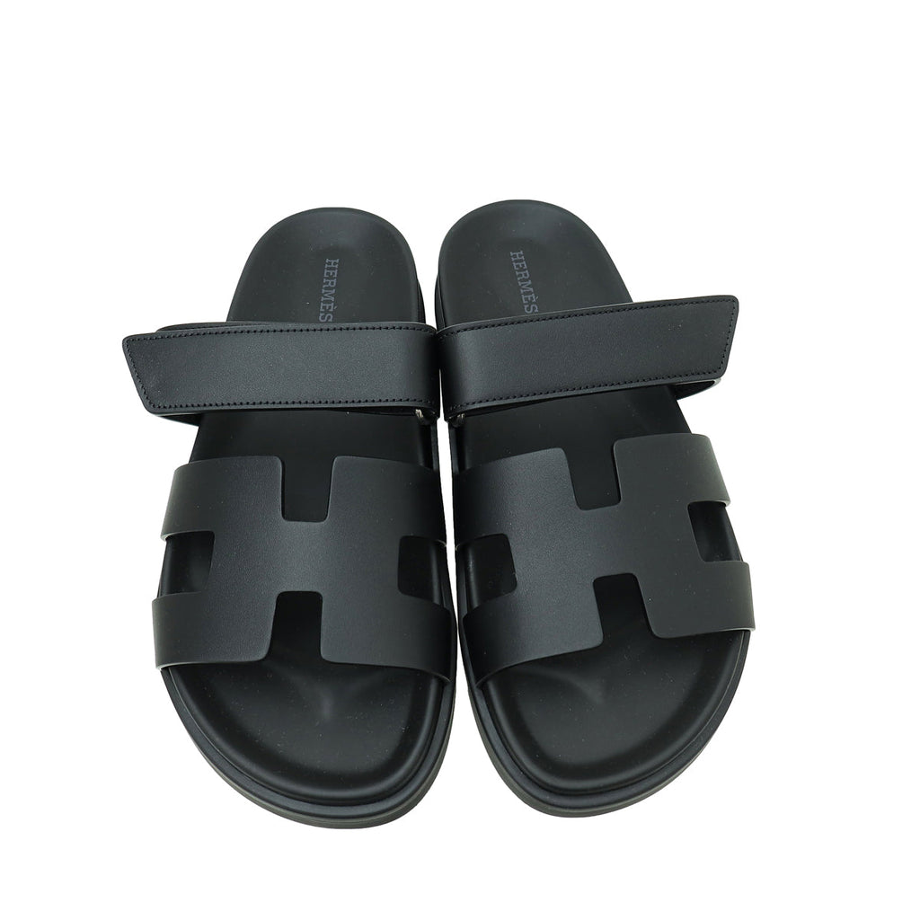 Hermes Noir Chypre Sandals 38