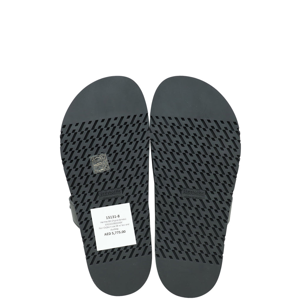 Hermes Noir Chypre Sandals 38