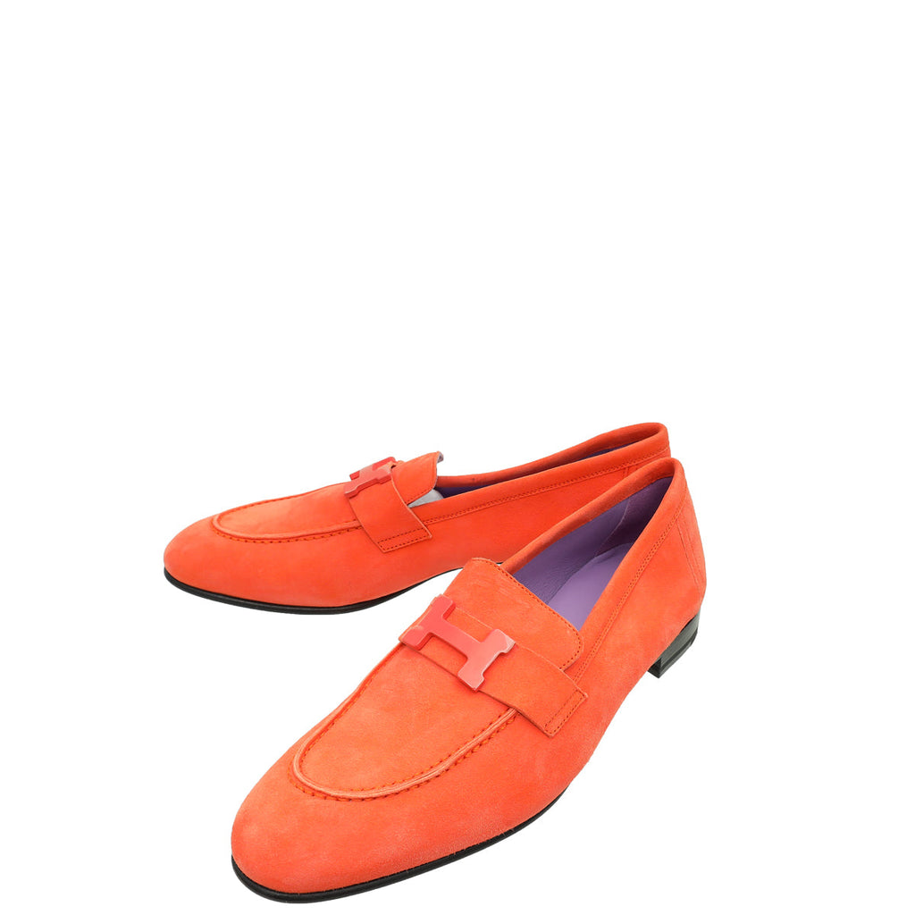 Hermes Rose Sorbet Paris Suede Goatskin Loafer 38