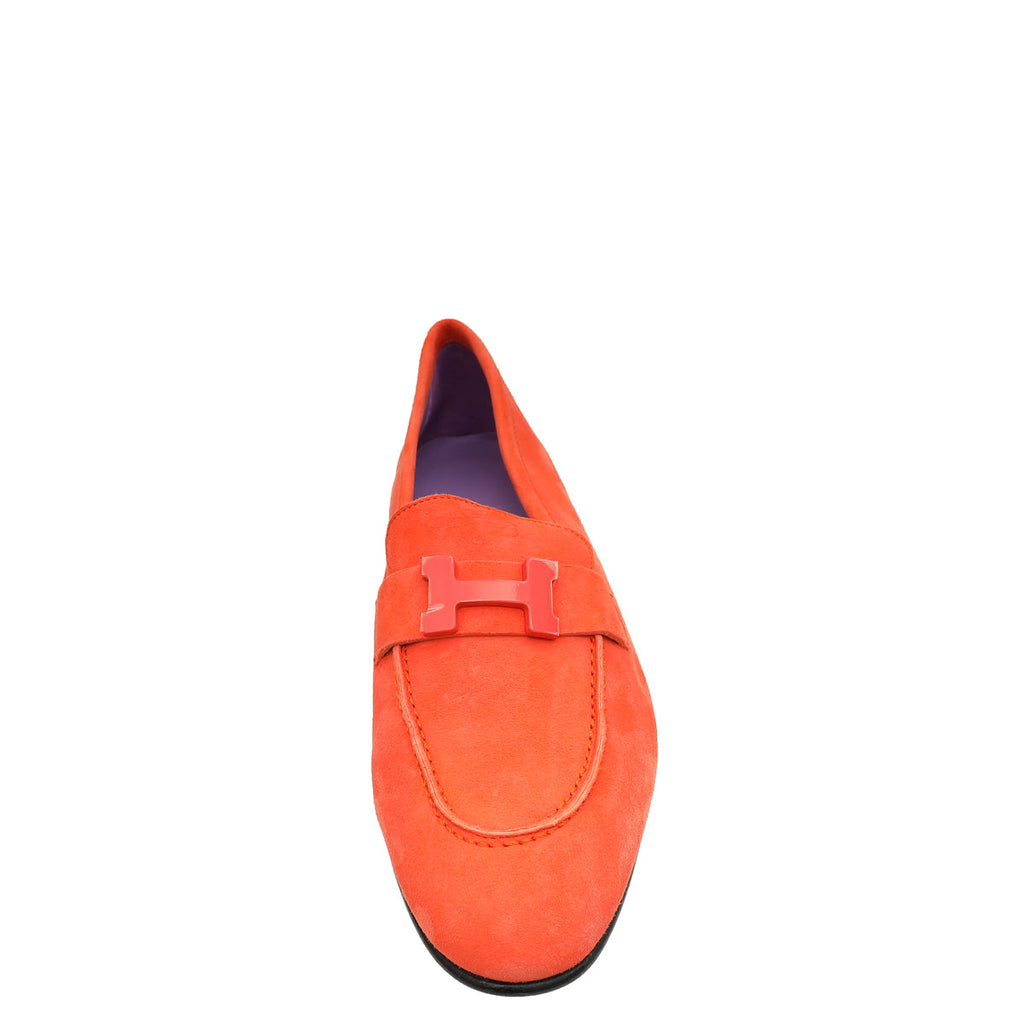 Hermes Rose Sorbet Paris Suede Goatskin Loafer 38