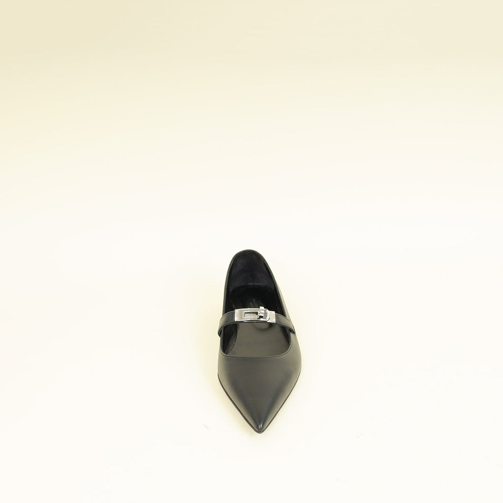 Hermes Noir Kelly Ballet Flat 38