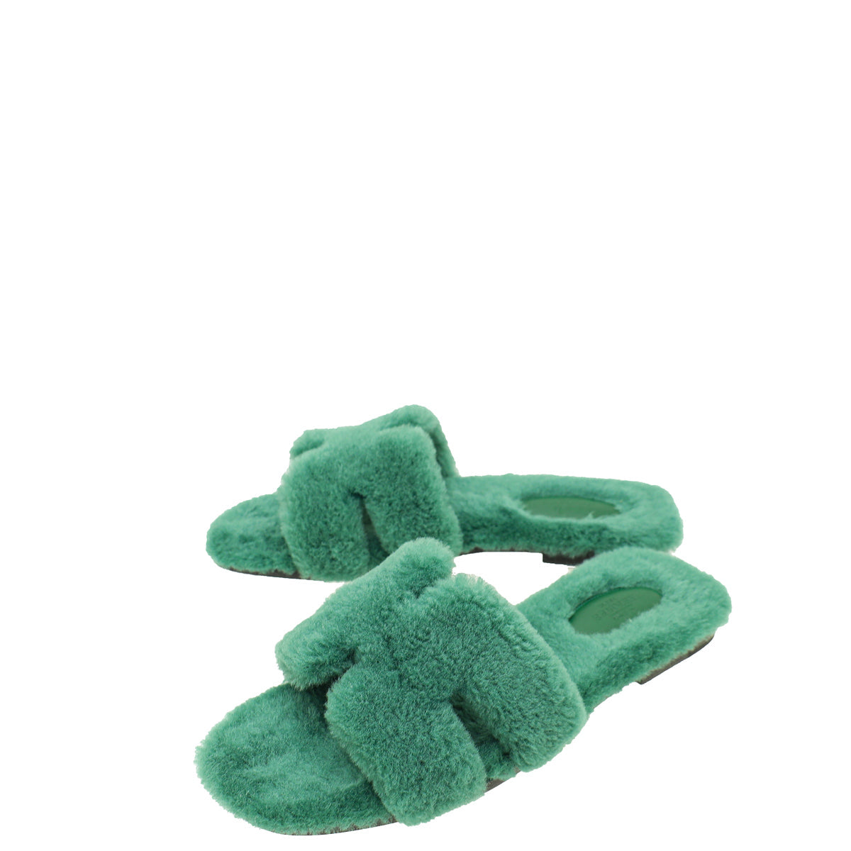 Hermes Vert Anglais Woolskin Shearling Oran Sandal 38