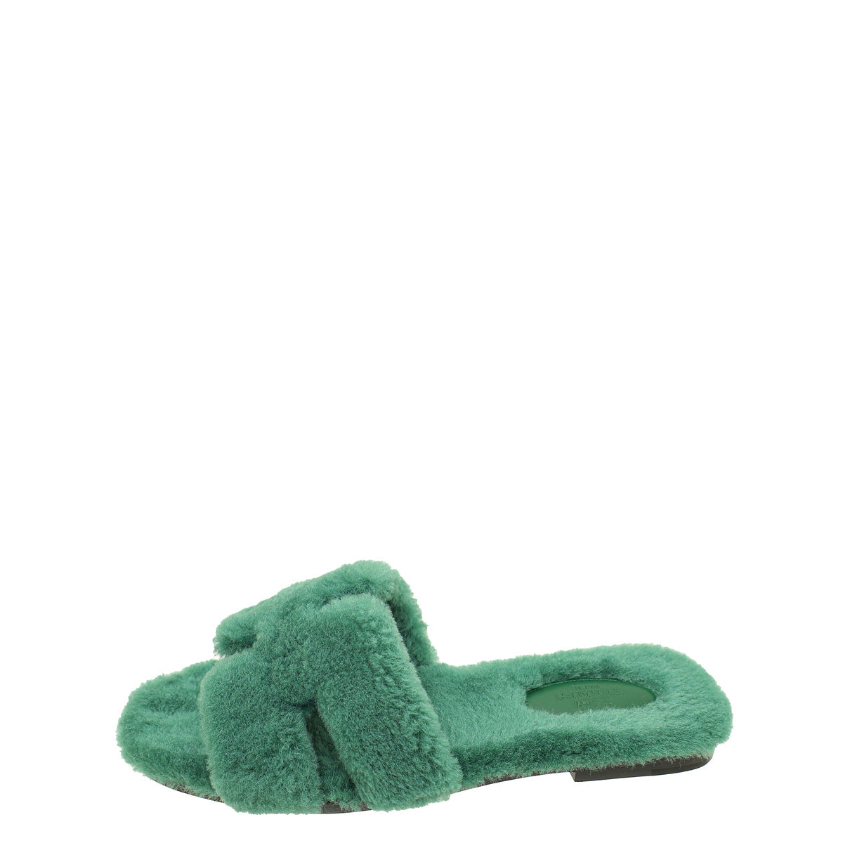 Hermes Vert Anglais Woolskin Shearling Oran Sandal 38