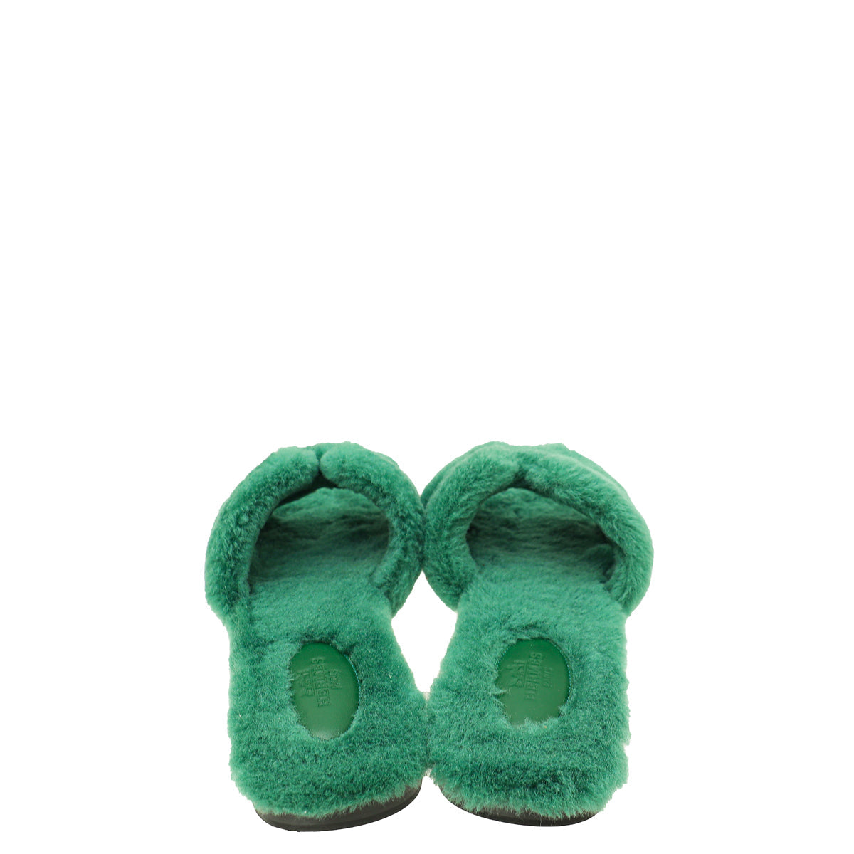 Hermes Vert Anglais Woolskin Shearling Oran Sandal 38