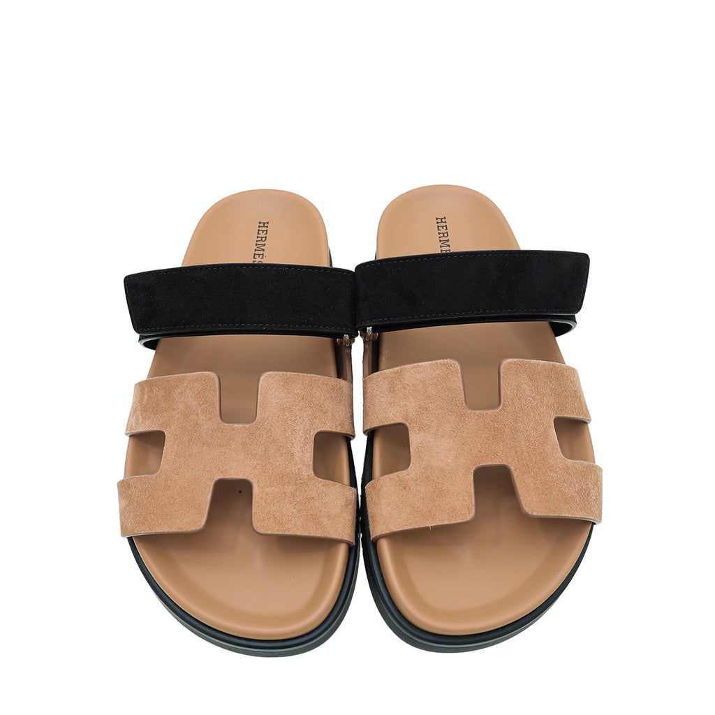 Hermes Bicolor Suede Chypre Sandals 38