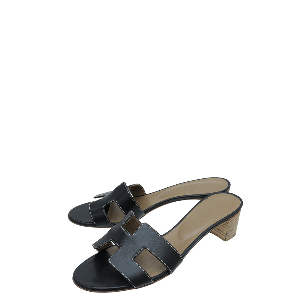 Hermes Noir Oasis Sandals 39.5