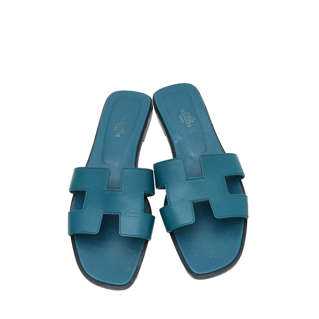 Hermes Bleu Vif Oran Sandals 39.5