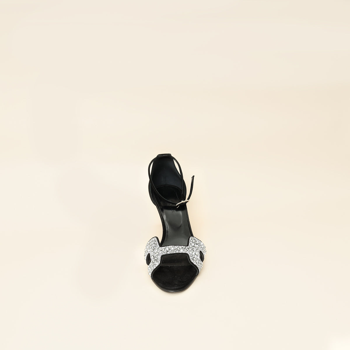 Hermes Noir Premiere 70 Crystal Details Suede Goatskin Sandal 39.5