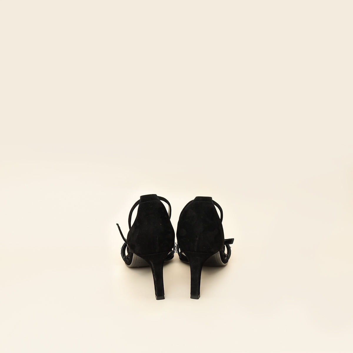 Hermes Noir Premiere 70 Crystal Details Suede Goatskin Sandal 39.5