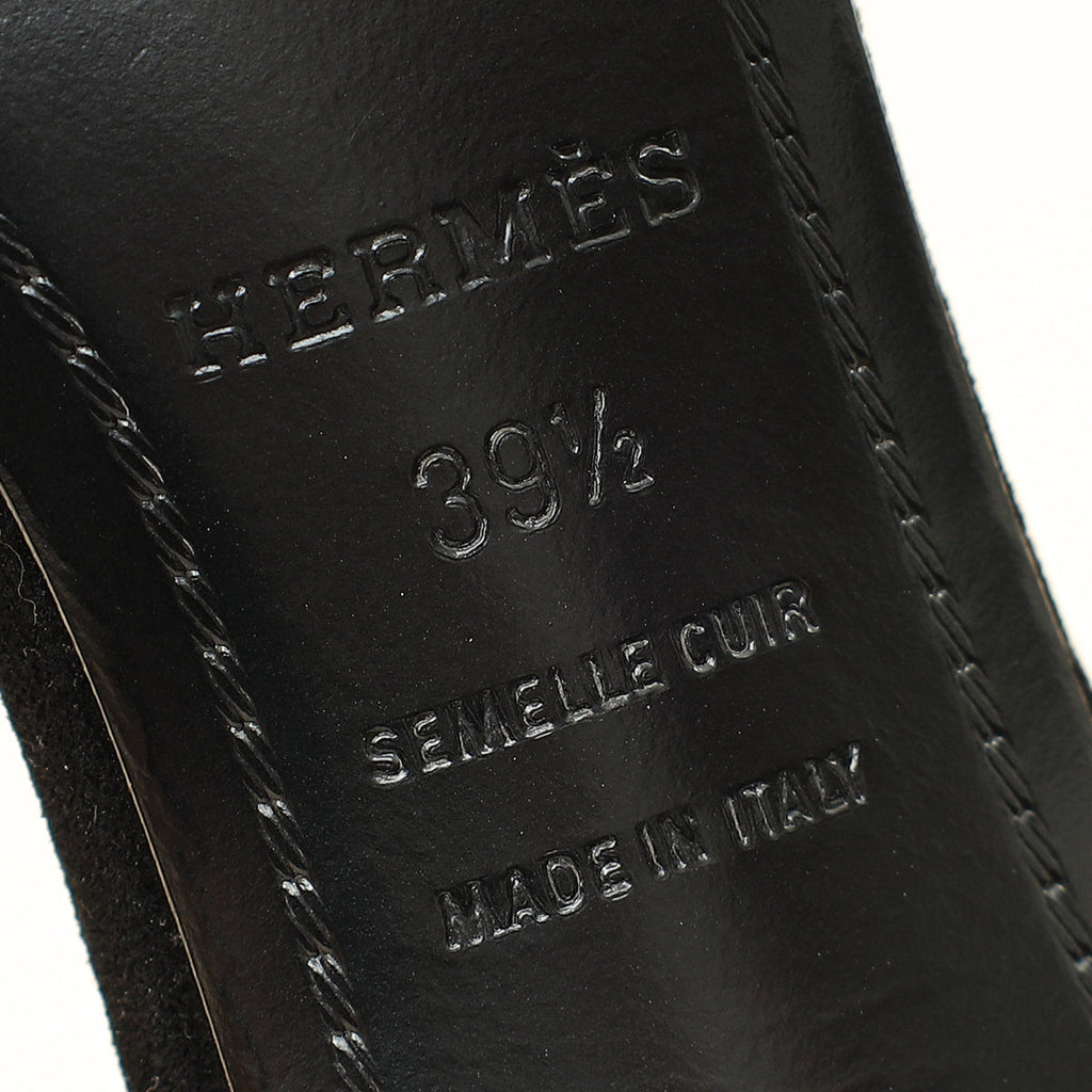 Hermes Noir Premiere 70 Crystal Details Suede Goatskin Sandal 39.5