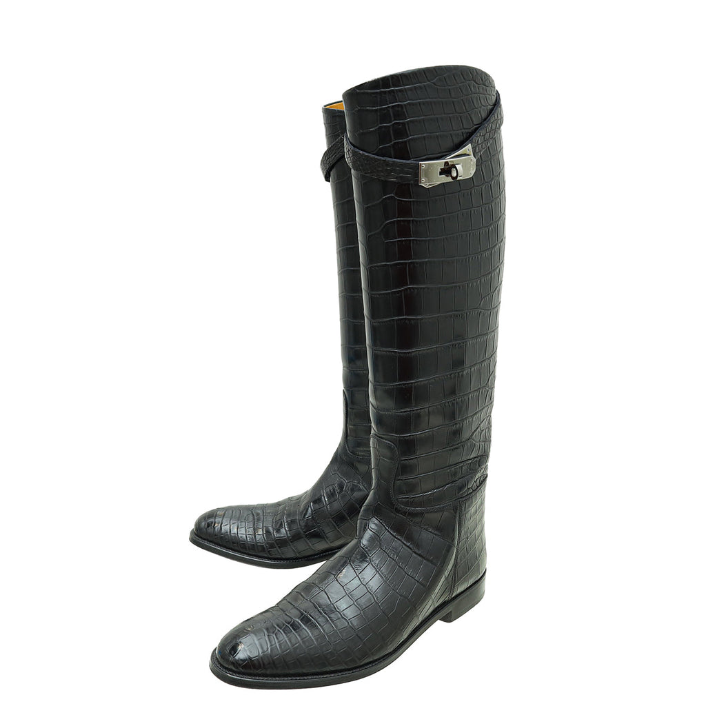 Hermes Noir Crocodile Kelly Jumping Boot 39.5