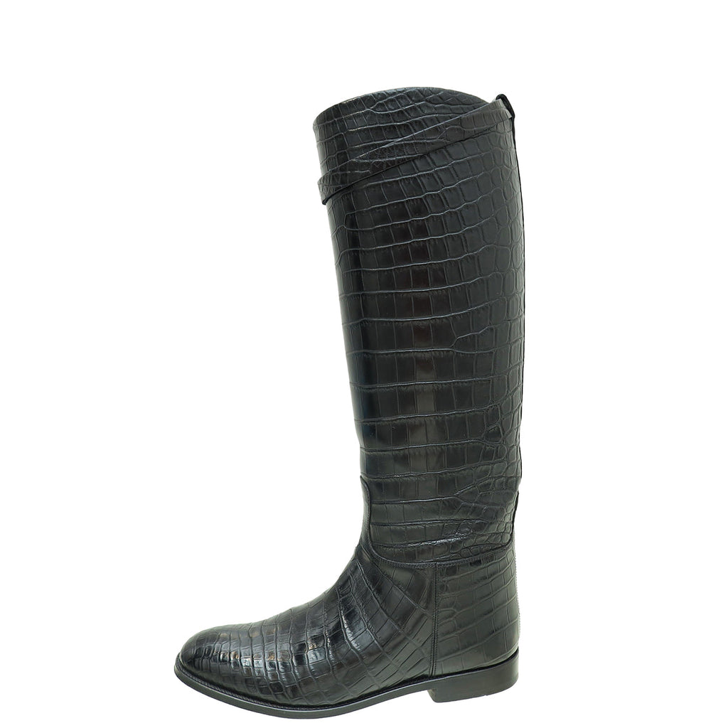 Hermes Noir Crocodile Kelly Jumping Boot 39.5