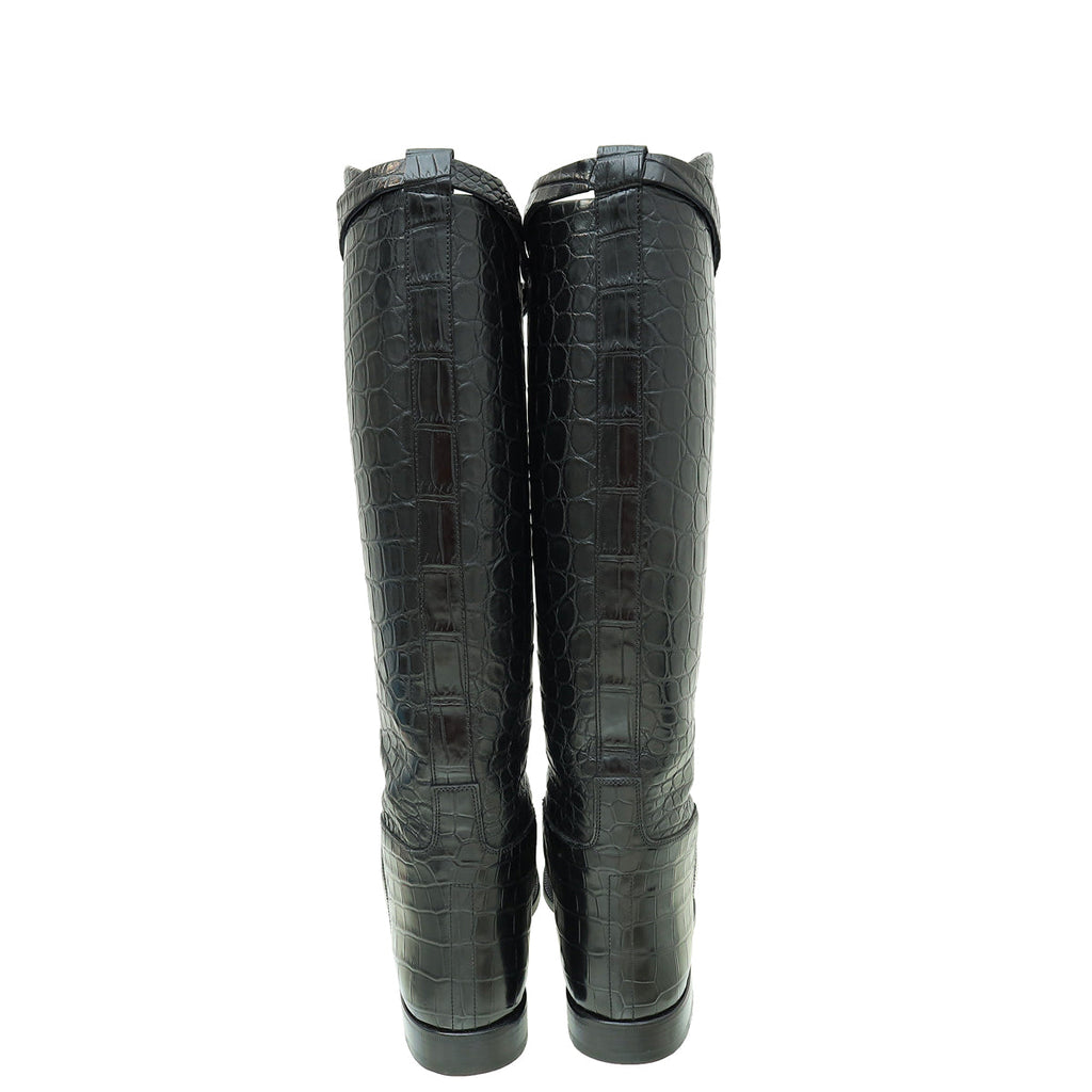 Hermes Noir Crocodile Kelly Jumping Boot 39.5