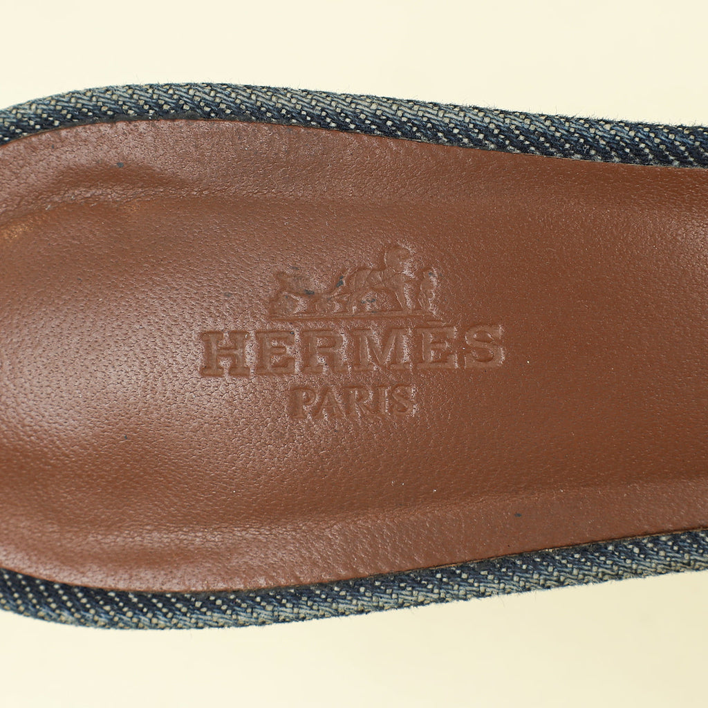 Hermes Bleu Brut Oasis Denim Sandal 39.5